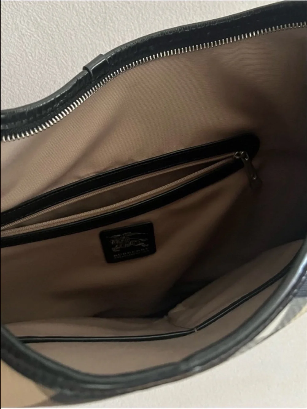 Burberry Beige nova check Larkin Hobo with Black Trim